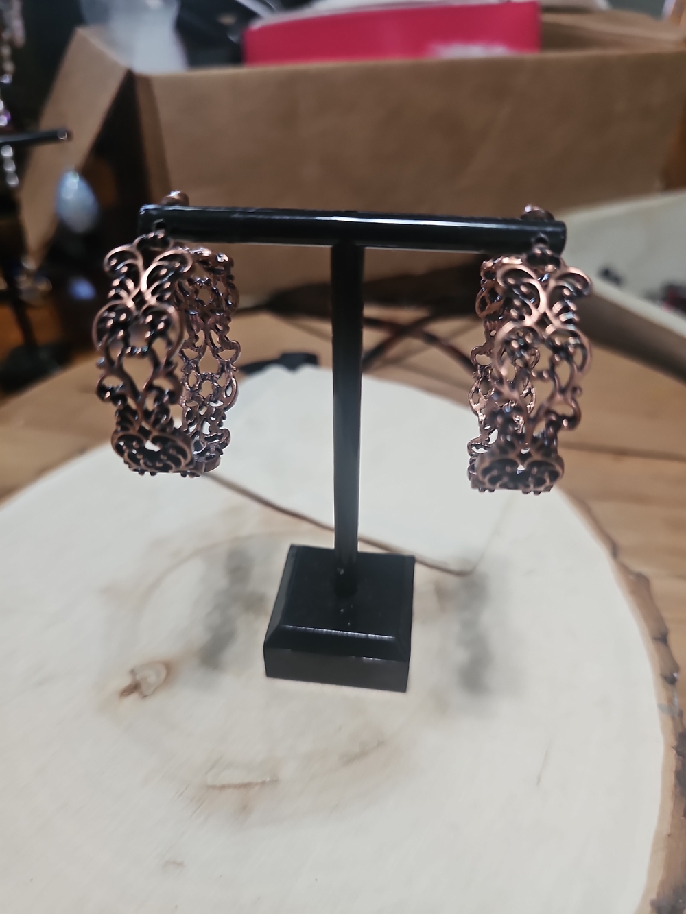 Filigree Hoop Earrings in Coppertone STUNNING